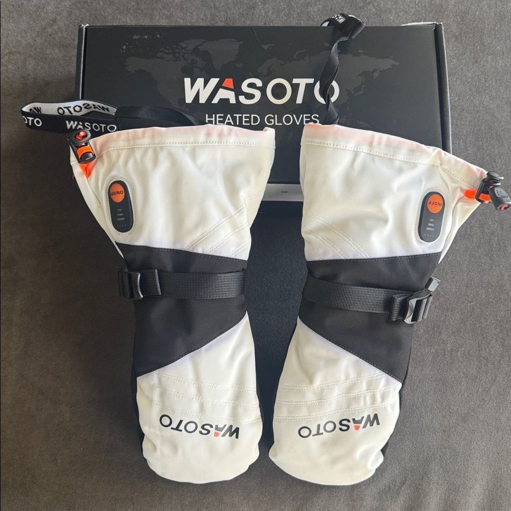 Wasoto Unisex Heated Mittens White & Black Touchscreen Thumb Size S